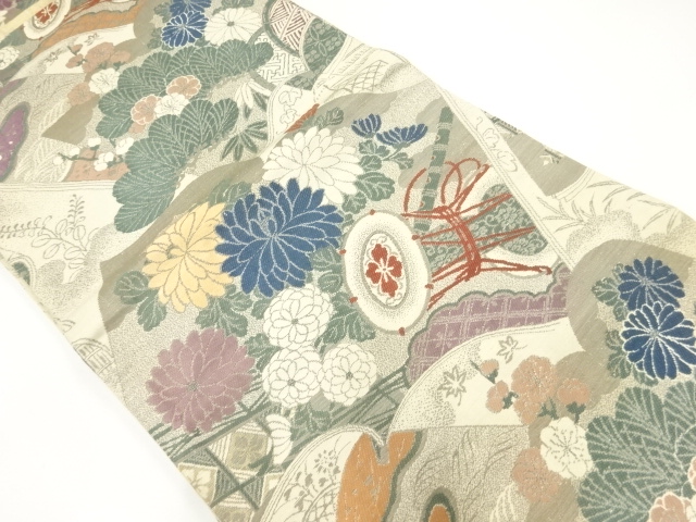 アンティーク　読本に松梅・鼓模様織出し丸帯（材料）